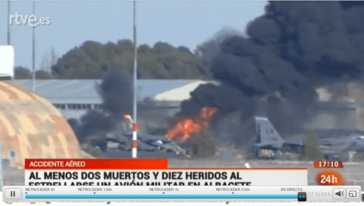 10 muertos y 13 heridos tras estrellarse un F-16 griego en la base aérea de Albacete