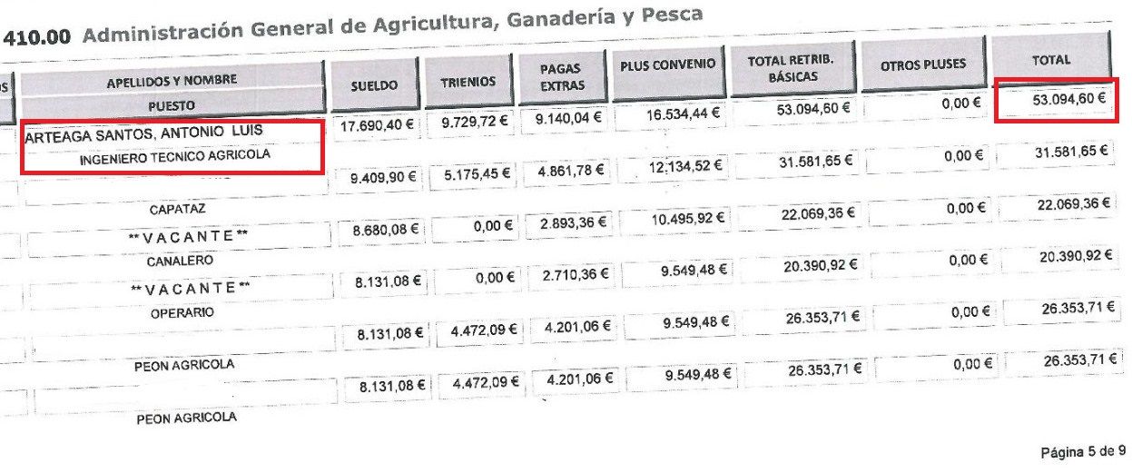 SALARIOS DEL PRIMER TENIENTE DE ALCALDE DE S.S GOMERA EN EL CABILDO EN EL AÑO 2013