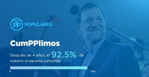 El PP presenta una web donde dice haber cumplido el 92,5% de su programa electoral