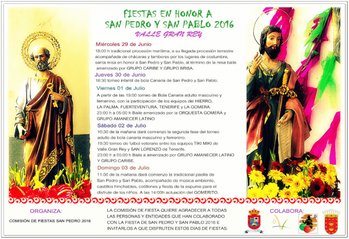 Programa de Actos San Pedro y San Pablo 2016, en Valle Gran Rey