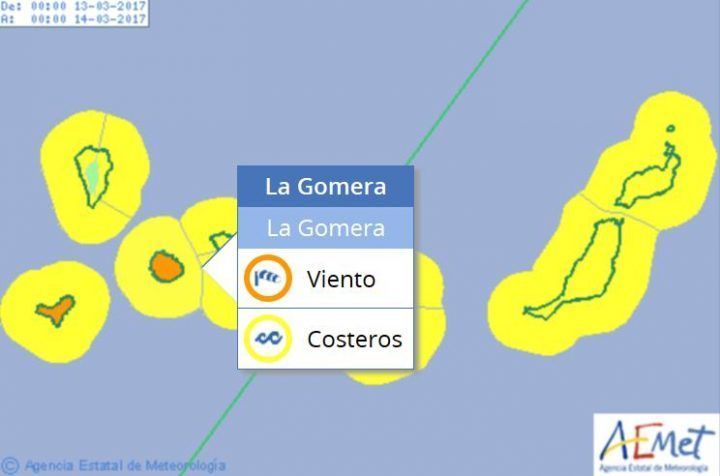 La Agencia Estatal de Meteorología espera para mañana vientos de 90 Km/hora y olas de fuerza 8 en La Gomera