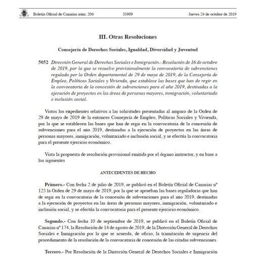 Derechos Sociales publica la resolución de ayudas a entidades sociales por 4,2 millones de euros