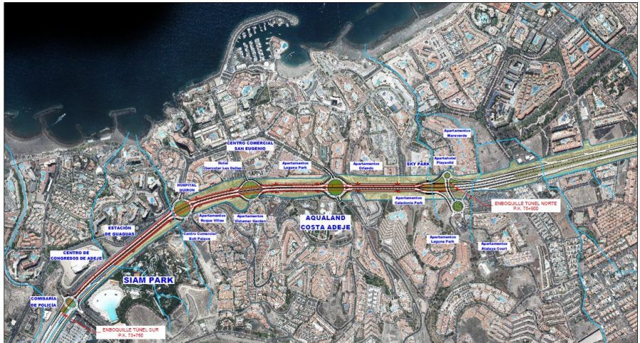 107 millones de euros para el proyecto y las obras del falso túnel sobre la TF-1 entre Las Américas y Fañabé