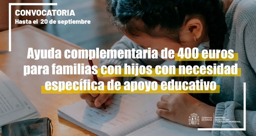 Abierto el plazo para solicitar la ayuda complementaria de 400 euros para alumnado con necesidades específicas