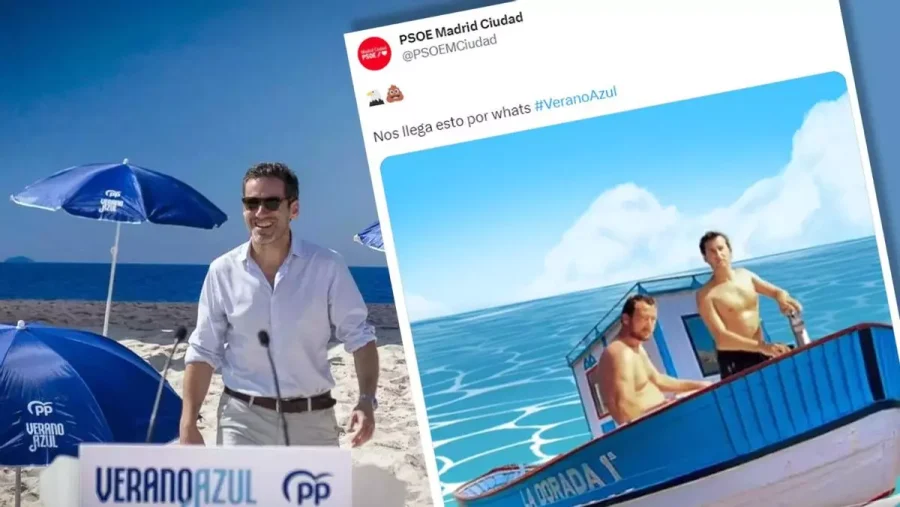 El PP monta su ‘verano azul’ en una ‘playa’ madrileña y el PSOE saca la foto de Feijóo con un narco