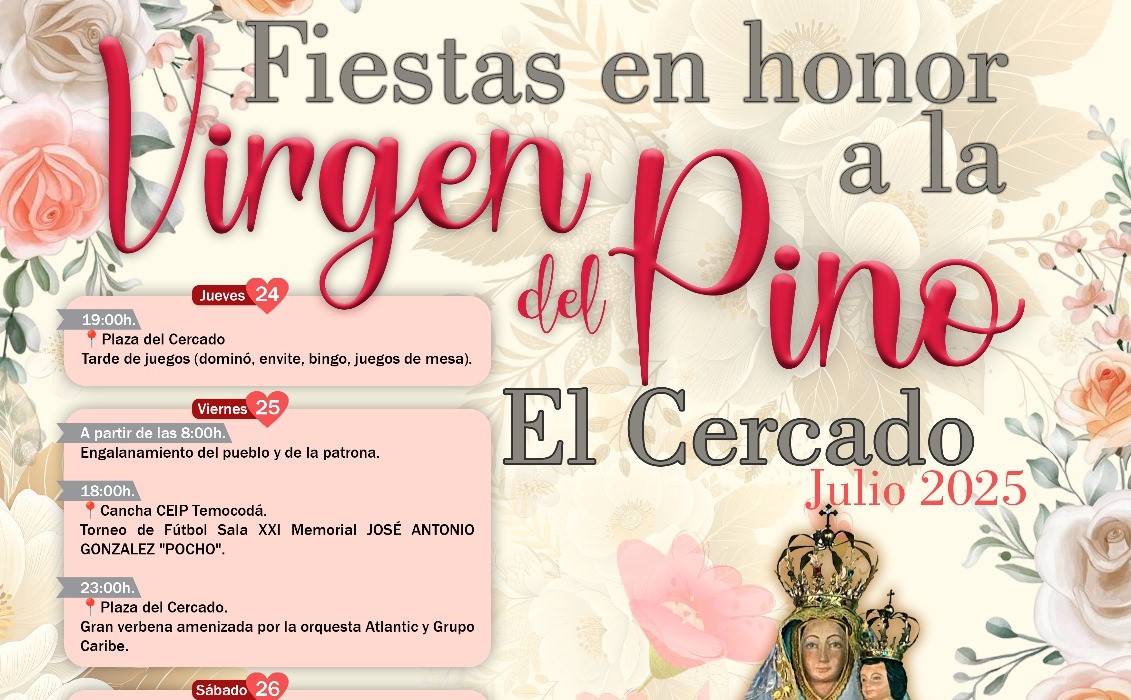 El Cercado celebra sus fiestas en honor a la Virgen del Pino del 24 al 26 de julio