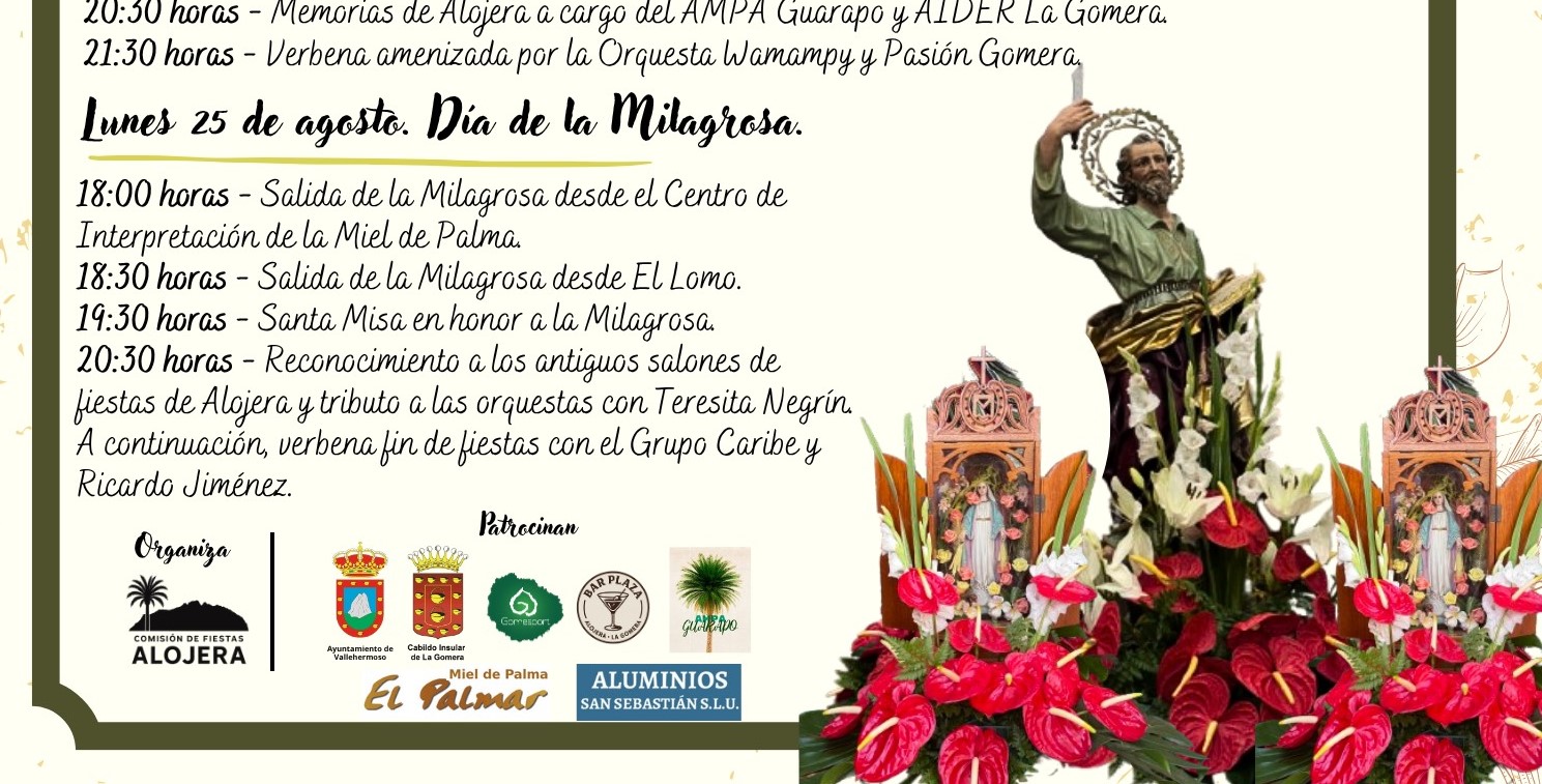 Alojera celebra sus fiestas en honor a San Bartolomé y La Milagrosa
