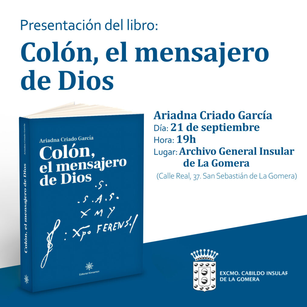 El Archivo General Insular de La Gomera acoge el próximo lunes la presentación del libro ‘Colón, el mensajero de Dios’